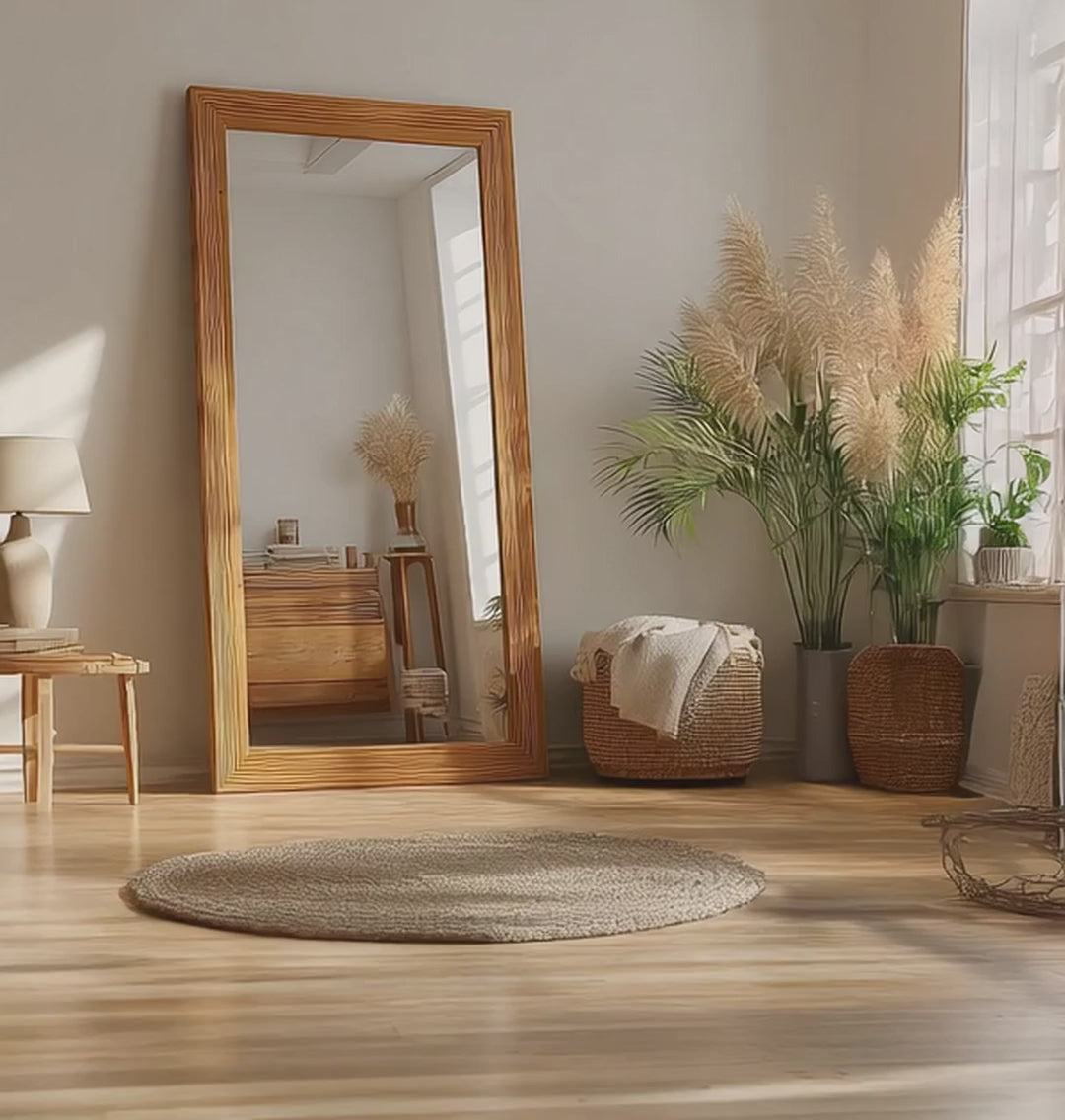 Rustic Oak Wooden Mirror Frame Full Length Hanging Wall Decor