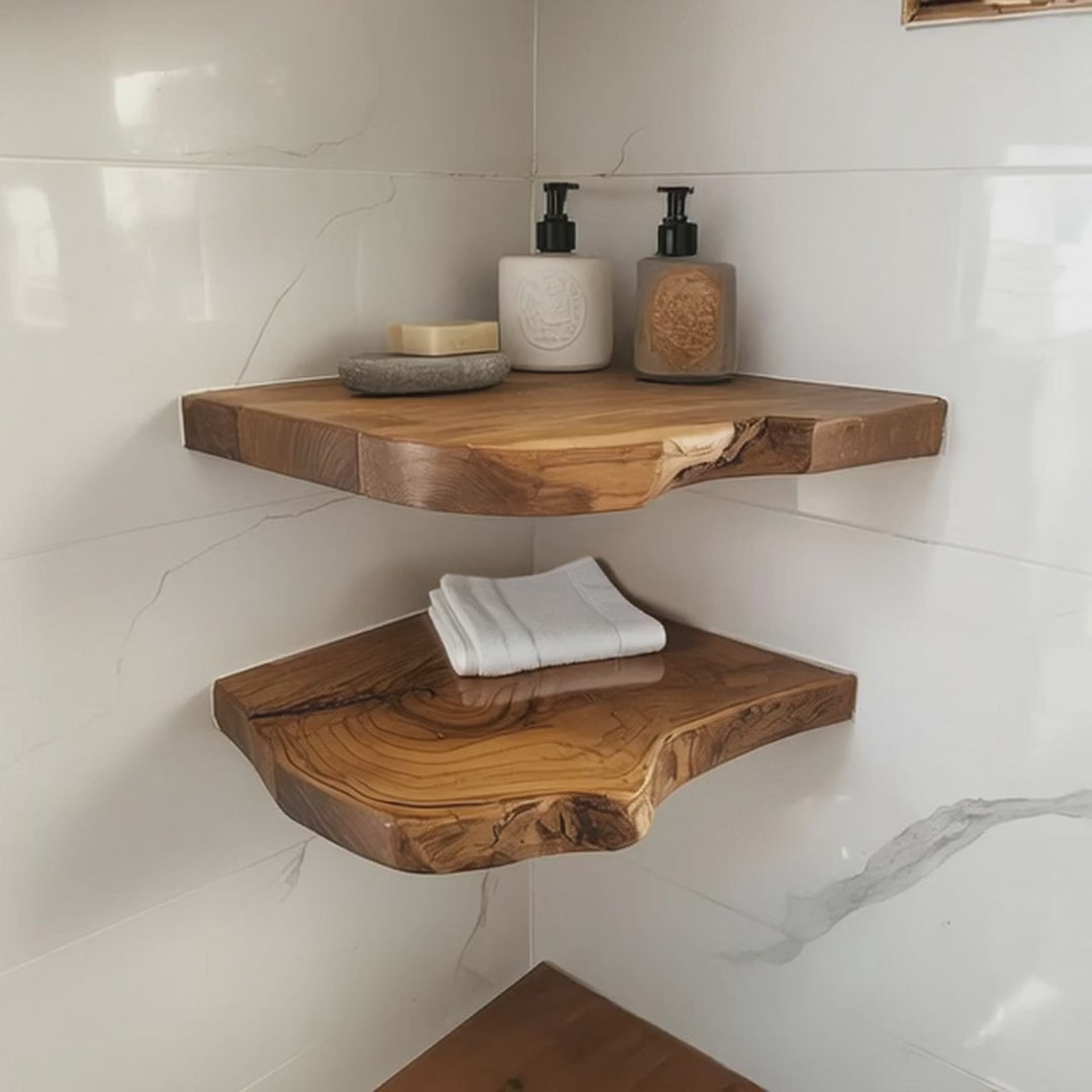 Rustic Teak Root Wood Corner Shelf: Floating Corner Shelf Decor