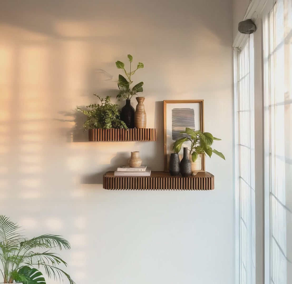 Natural Wood Floating Live Edge Shelf – Rustic Wall Mounted for Kitchen & Bathroom