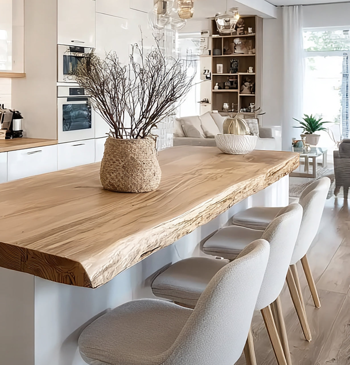 Rustic Scandinavian Live Edge Kitchen Island Top – Solid Wood