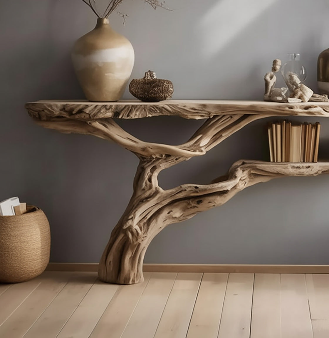 Natural Wood Branch Console Table – Handmade Sculptural Entryway Furniture