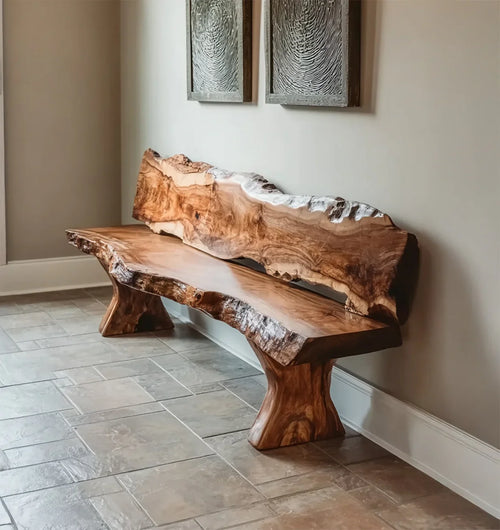 Live Edge Solid Wood Bench – Handmade Natural Slab Seat with Unique Grain