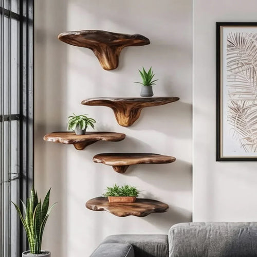 Handcrafted Live Edge Wooden Floating Shelf – Organic Wall Shelf