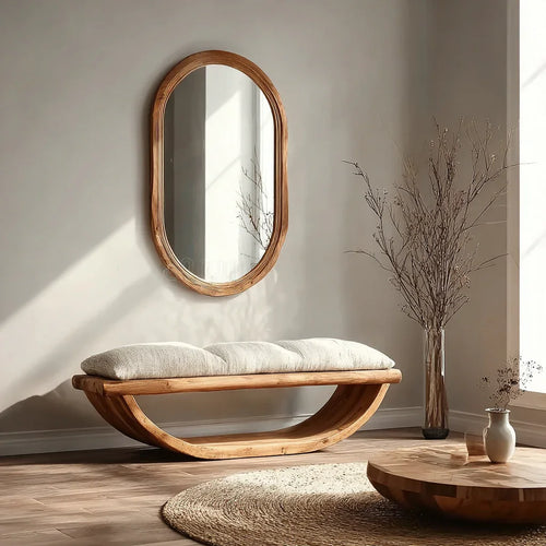 Handcrafted Curved Wood Bench – Modern Solid Wood Entryway Seating