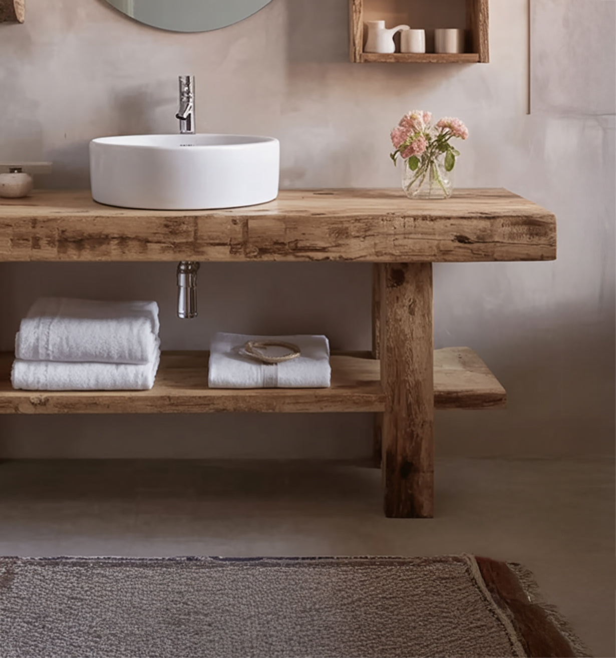 Rustic Bathroom Vanity – Solid Handmade Farmhouse Live Edge Wood