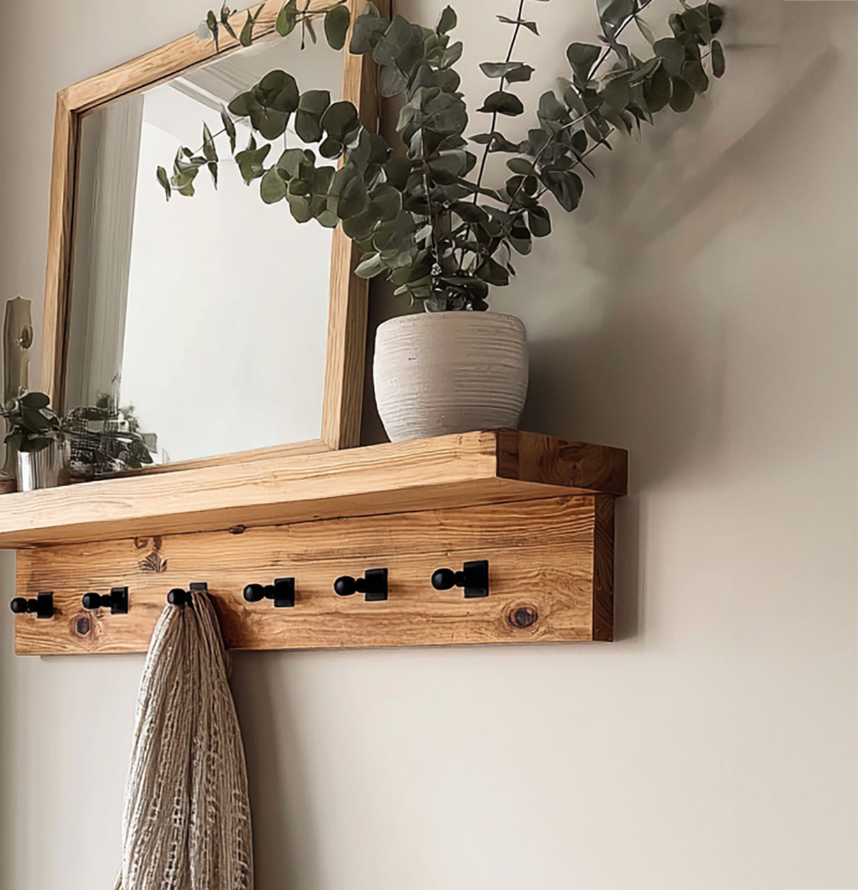 The Ed Wall-Mounted Coat Rack with Shelf – Rustic Modern Entryway Organizer
