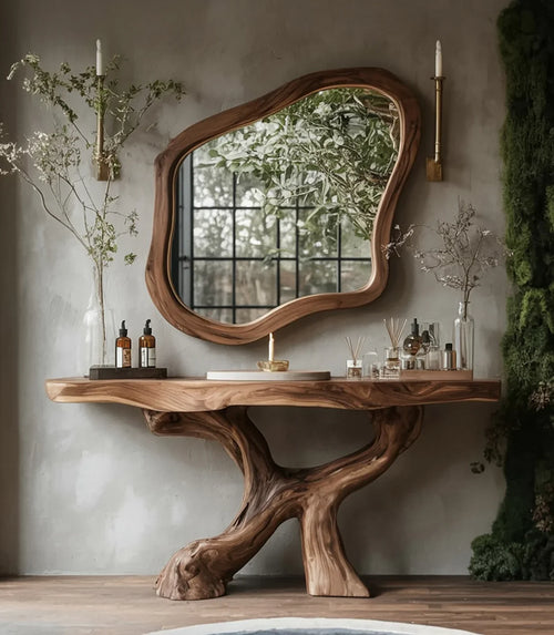 Live-Edge Teak Bathroom Vanity with Organic Root Base
