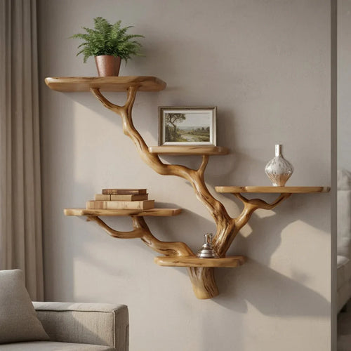 Wall Mounted Tree Bookshelf- Handcrafted Solid Wood Floating Shelf