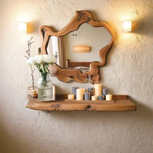 Live Edge Organic Wall Mirror Frame – Sculptural Wooden Accent for Entryway or Bedroom Vanity Decor