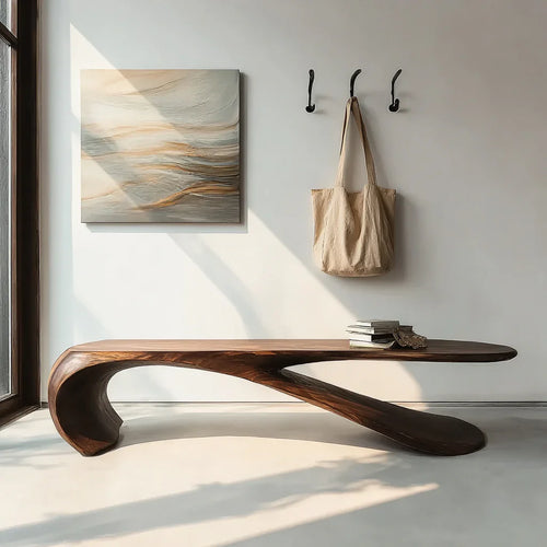 Handcrafted Sculptural Wood Bench – Modern Organic Curved Entryway Bench