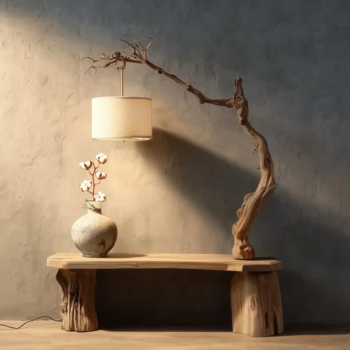 Ashdeco Rustic Floor Lamp – Handmade Driftwood Tree Branch with Fabric Shade