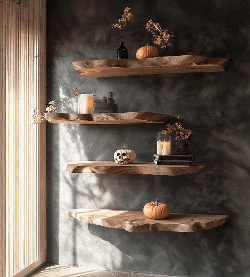 Live Edge Floating Shelf – Solid Wood Wall Shelf for Rustic Kitchen or Home Bar Decor
