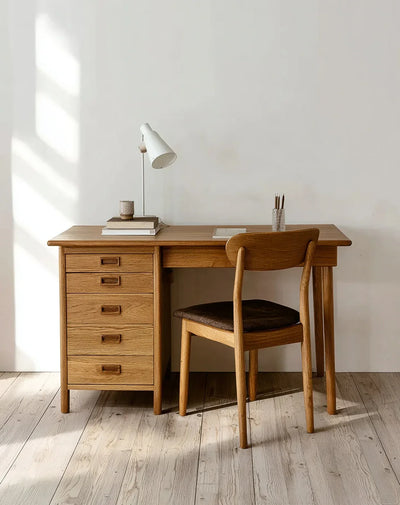Computer Desk Ulm – Unique Mid Century Narrow Writing Desk, Solid Oak Minimalist Scandinavian Furniture