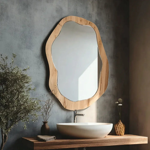 Live Edge Wood Mirror Frame Handmade Modern Wall Decor Bathroom