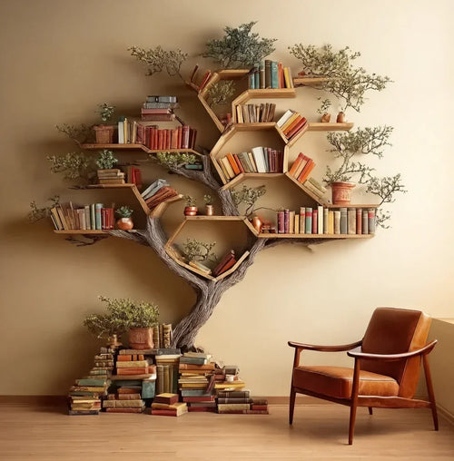 Solid Driftwood Wall Bookshelf Tree Branch Bookshelf Rustic Wooden Decor