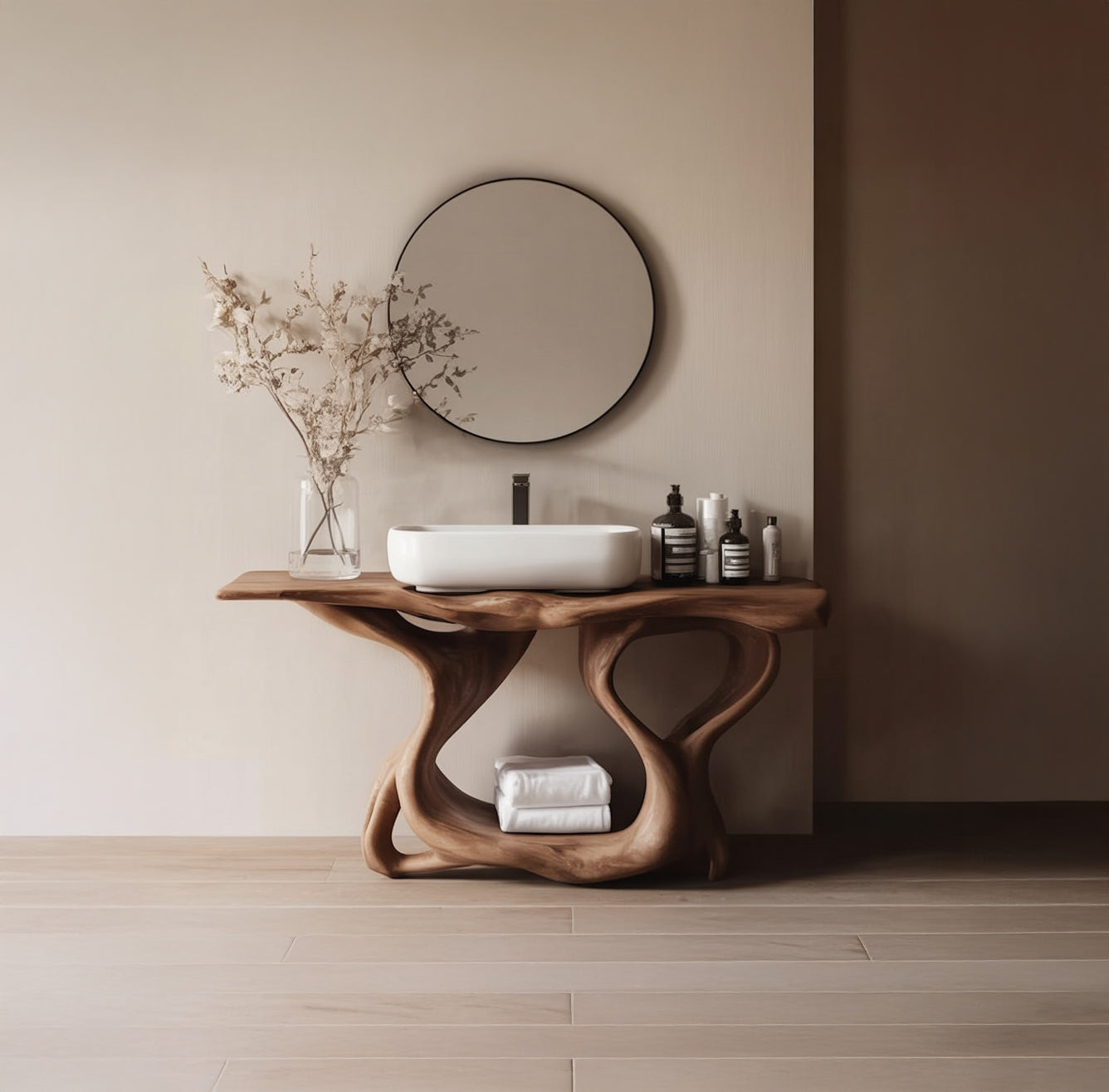 Farmhouse Live Edge Floating Bathroom Vanity – Rustic Solid Wood Console