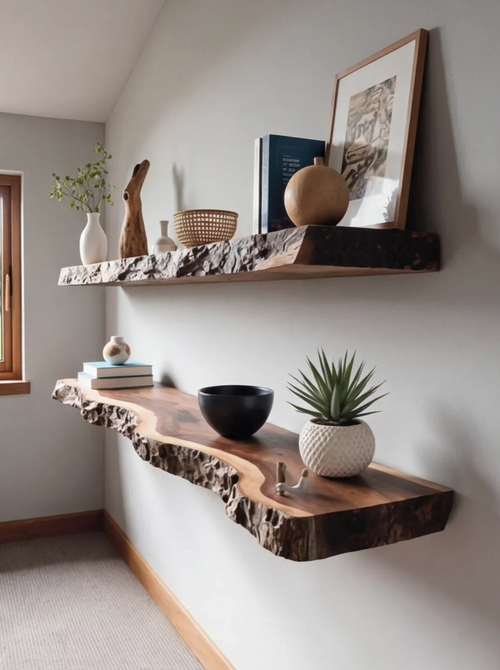 Live Edge Floating Wood Shelf – Handcrafted Solid Wood Wall Shelving