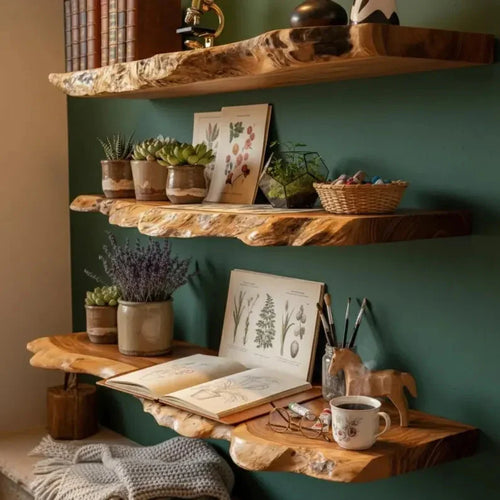 Handmade Live Edge Wood Wall Shelf – Rustic Natural Floating Shelf