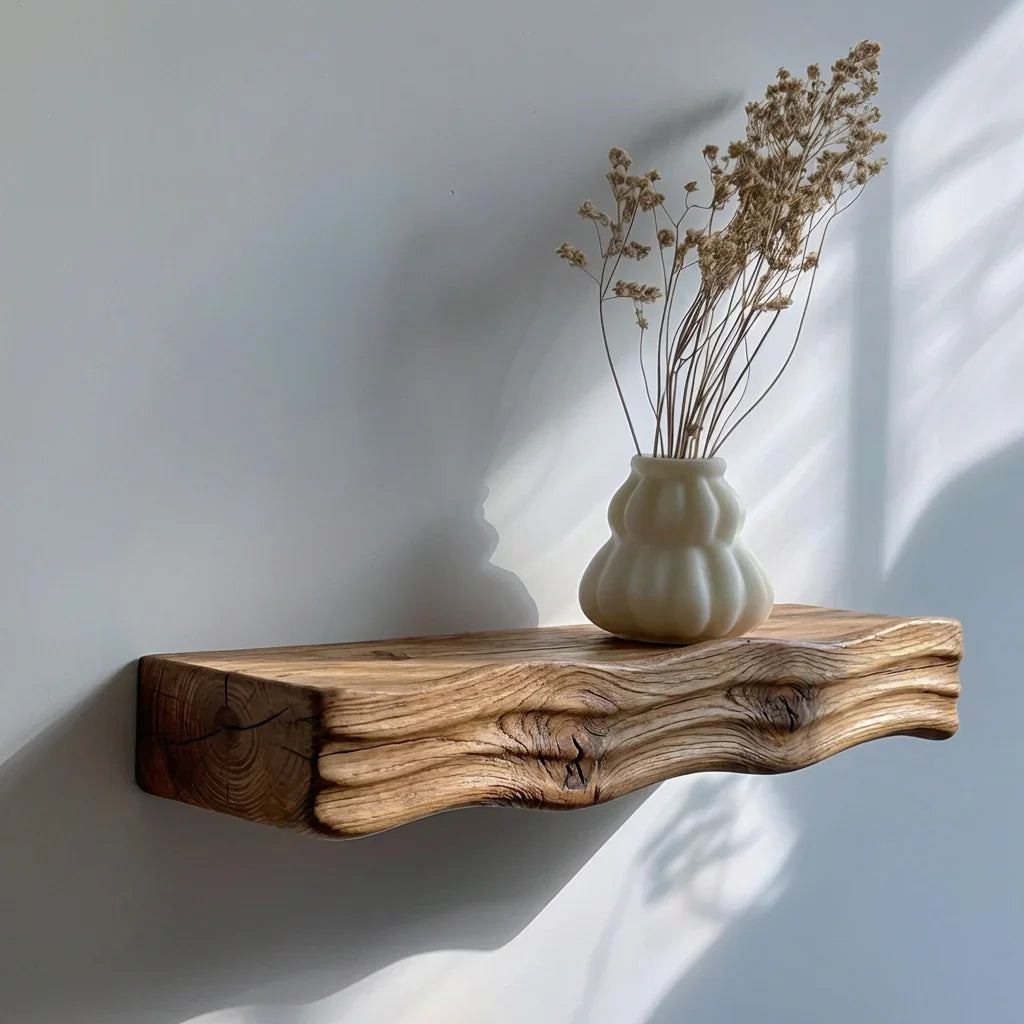 Wave Wall Shelf - Handcarved Solid Wood Floating Shelf with Sculpted Wave Front Edge - Ashdeco 2026