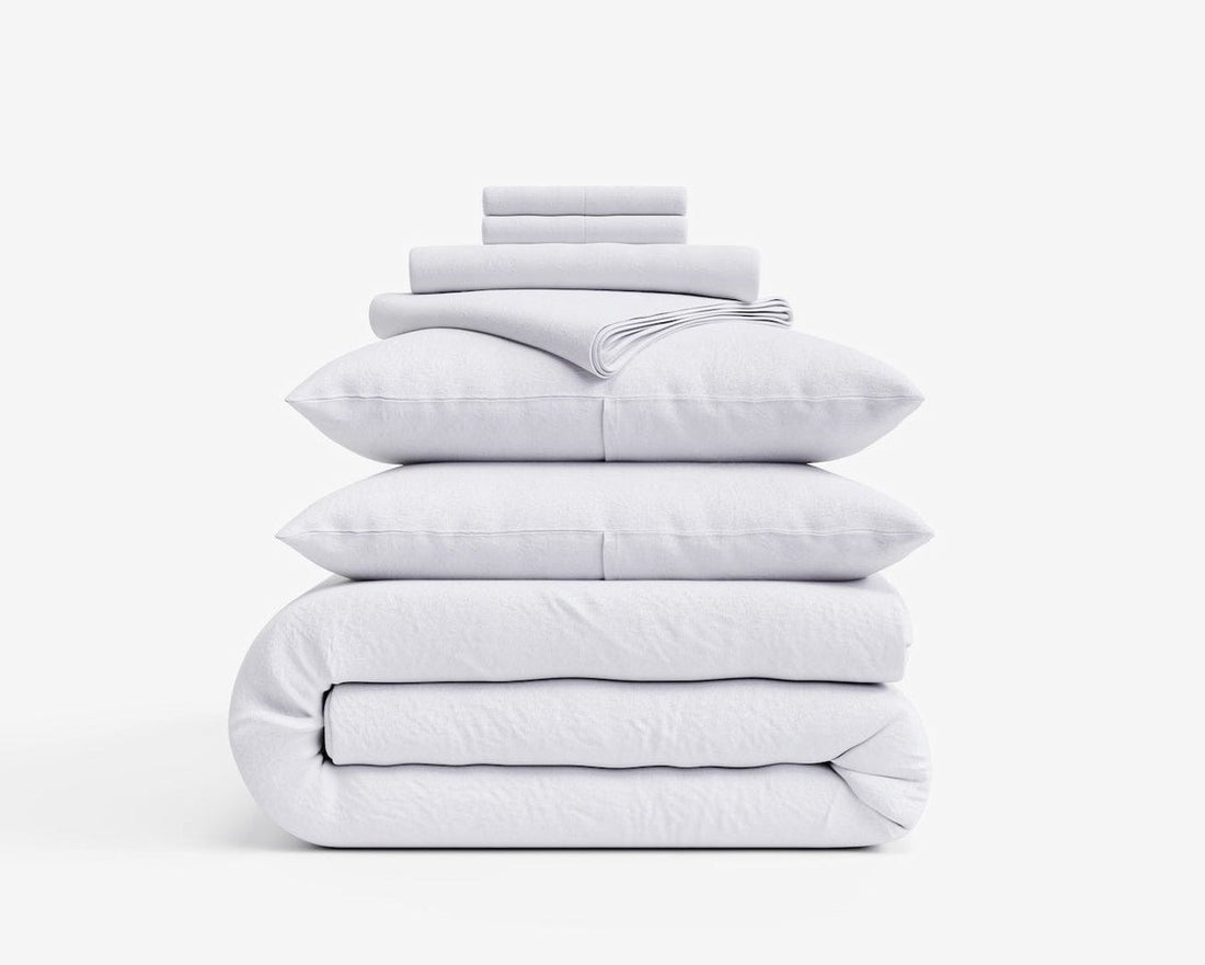 Modern Flax Linen Bedding Set (Sheet & Duvet Set) - White