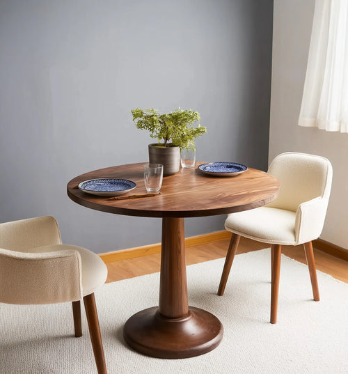 Rounded Square Dining Table for Two – Tulip Pedestal Leg, Dark Wood