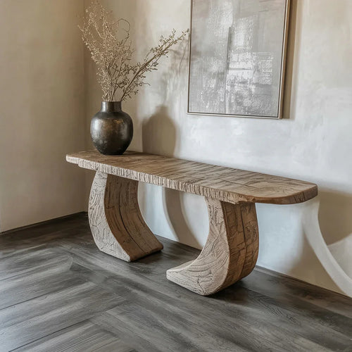 Handcrafted Sculptural Wood Console Table – Modern Curved Leg Entryway Table
