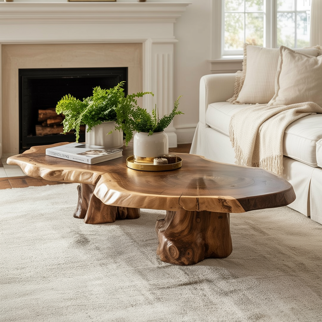 Handmade Live Edge Coffee Table – Rustic Solid Wood Slab for Modern Farmhouse Decor