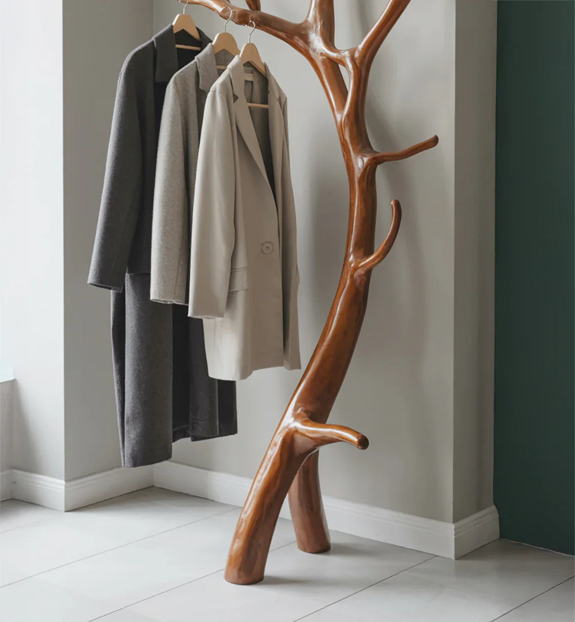 Solid Wood Tree Hanger Stand – Handmade Branch Coat Rack for Entryway